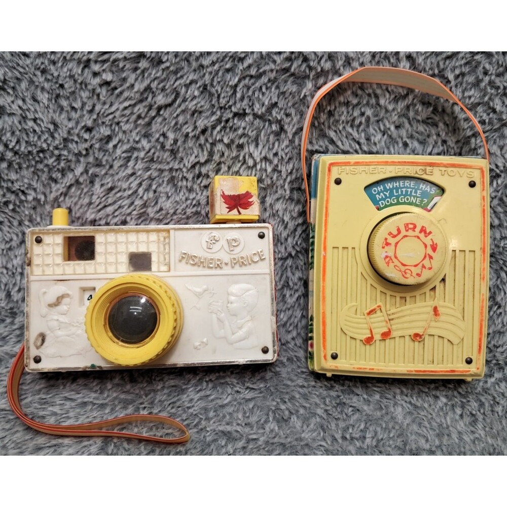 Lot VTG Fisher Price Toys Picture Story Camera Scenes & Pocket Radio Music Box